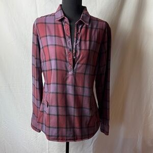 Kuhl Women's Maroon and Black Plaid 3/4 Button-Down Shirt